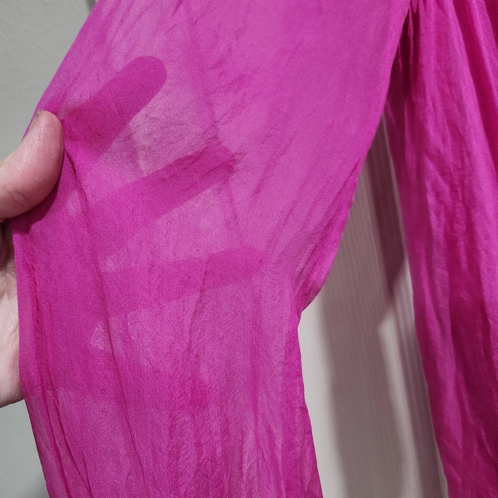 JOSH Made Italy Silk Blouse Womens Fuchsia Pink Sheer Sleeve Keyhole Top - Picture 4 of 12